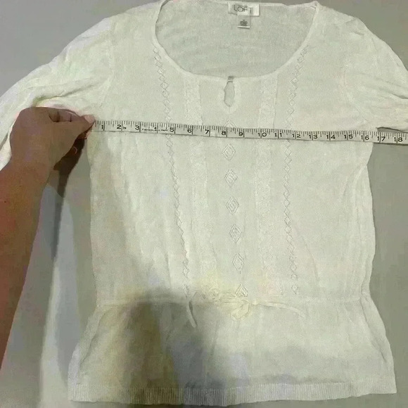 Loft Ivory Thin Sweater 3/4 Sleeves Size Medium - Picture 4 of 4
